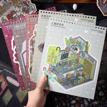 22张恐怖小镇微缩场景贴纸书，包含8个不同场景和14种贴纸材料，3D卡通房屋DIY景观装饰贴纸剪贴簿用品 - 彩色 - 查看 10