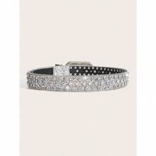 1pc Men's Heavy Duty Crystal Eye Studded Belt, Suitable For Daily Party Occasions Summer, School Fall, Autumn, Halloween Autumn-Winter Accessories,Suitable For Teens, Youth,Men,Casual, Outdoor, Athletic, Vacation, Graduation Gifts, Birthday, Daily Wear - 黑色 - 查看 3