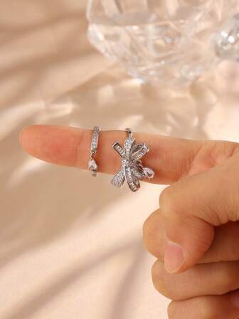 rakol Set de 2 anillos de mujer con forma de gota de agua de circonita cúbica elegante