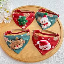 Christmas Pet Bandana Collar Set Holiday-Themed Cat And Dog Bandanas Featuring Santa Claus, Snowmen, And Reindeer Designs Adjustable Festive Pet Accessories Winter Christmas Outfits - Multicolor - View 2