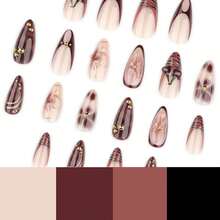 Nâng tầm diện mạo tức thì với bộ móng giả 24 món phong cách thu đông giản dị, thanh lịch, cổ điển, đường phố, hàng ngày, đính hạt kim loại vàng và nơ 3D, họa tiết hoa anh đào ba chiều viền vàng, hoa văn đồi mồi nâu và họa tiết ngựa vằn nâu, kiểu Pháp, hình hạnh nhân cỡ trung bình. Phù hợp cho các cô gái và phụ nữ thanh lịch và tinh tế, đây là lựa chọn tuyệt vời cho cuộc sống hàng ngày và khi đi mua sắm, giúp bạn thêm phần quyến rũ. - màu nâu - Xem 3
