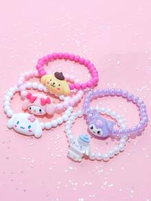 3pcs/Set Sanrio Characters Beaded Bracelets For Girls, Including My Melody, Kuromi, Cinnamoroll, Pompompurin, Suitable For Girls, Best Friends, Daily, School, Birthday Gifts - Multicolor - View 1
