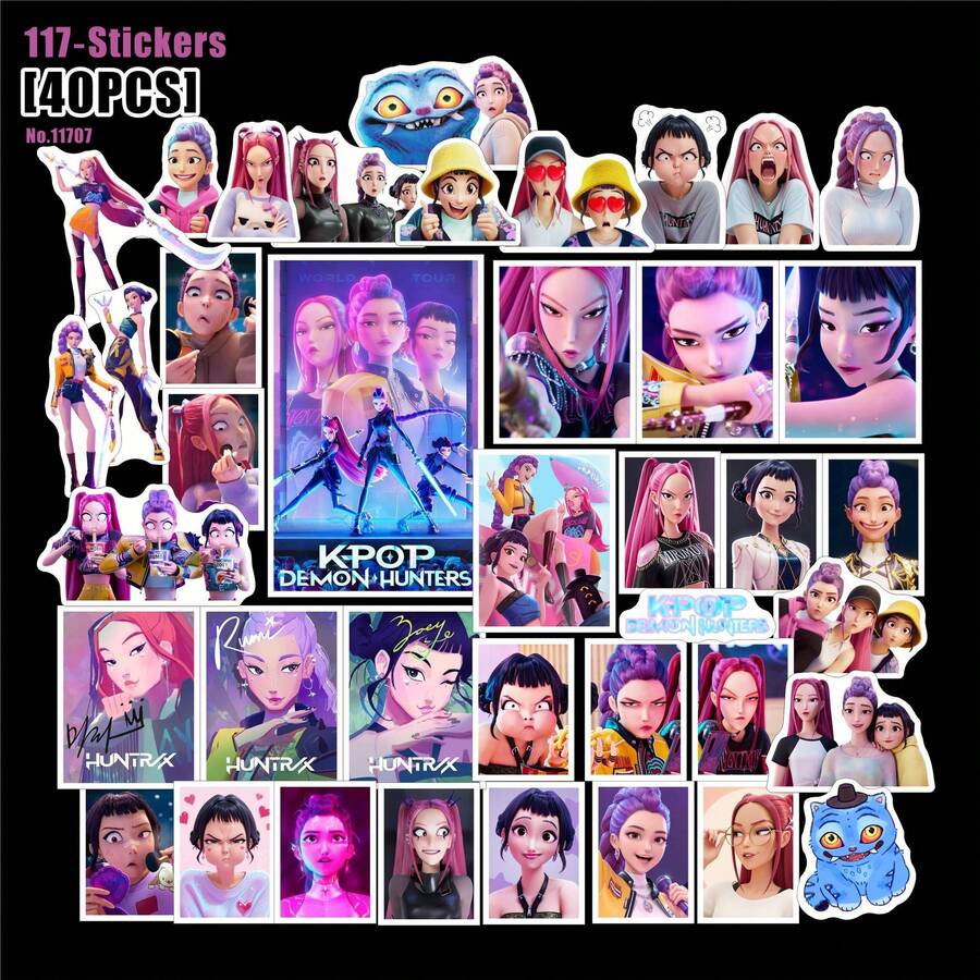 40pcs/Set K-Pop Cartoon Witch Hunter Group Stickers, Waterproof Stickers Suitable For Notebooks, Stationery, Phones, Cups, Etc. NWJNS SK Transparent Waterproof PVC Stickers - Multicolor - View 1