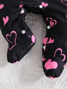 Conjunto de 3 piezas de mono para bebé recién nacido niña con estampado de cabeza de gato y corazón - Negro - Ver 5