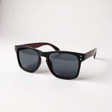 Men's And Women's Square/Round Sunglasses With Spring-Loaded Temples, Imitation Bamboo, UV400 Lenses - 3876/LENTE POLARIZADO PRETO HASTE MARROM - Xem 2