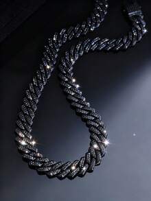 CVNANA 1pc Rhinestone Embellished Hip Hop Chain Necklace, Black Personalized Necklace, Unisex Punk Style Bracelet, Must-Have For Cool People - C - View 19