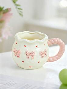1pc Creative 3D Embossed Hand-Painted Bow Pattern Ceramic Coffee Mug - Multicolor - View 6