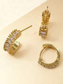 3 Stücke Kreisförmiges Vollzirkonia Ohrringe Set, elegante Kupfer 14K Goldplattierte Ohrringe, geeignet für den täglichen Gebrauch von Frauen, Partys, Musikfestivals, Auftritte, können mit verschiedenen Piercing-Accessoires kombiniert werden