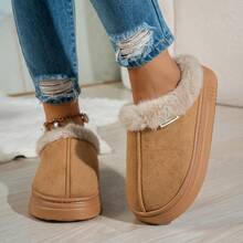 Women Slippers Fashion Anti-Slip Soft Sole Outdoor Indoor Warm Comfort Men Casual Plush Winter Snow Boots - 棕色 - 查看 3
