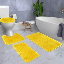 4PCS Premium Bathroom Rug Set – Ultra Soft Non-Slip Bath Mats, Super Absorbent & Quick-Dry, Machine Washable , Plush Shaggy Toilet Carpet,  Perfect For Bath, Shower, Tub Floor,Toilet Floor - 黃色 - 查看 2