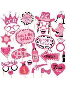 25件西部主题拍照道具，西部主题派对装饰，适合成人，趣味牛仔派对礼品，适用于狂野西部派对、西部牛仔生日派对、乡村派对，包括粉色单身派对、准新娘婚礼等。 - 彩色 - 查看 12