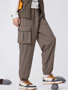 CAMEL CROWN Pantalones cargo para hombres, con forro polar, cálidos, impermeables, de caparazón suave para uso casual al aire libre en invierno - Gris carbón marrón - Ver 4