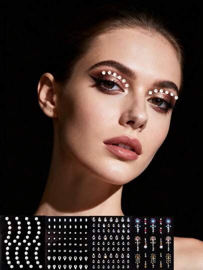 4PCS 3D Simulated Gemstone Eye & Face Stickers - Multiple Sizes With Small Round Resin Drills | DIY Y2K Face Decor For Music Festival, Party & Festival Makeup