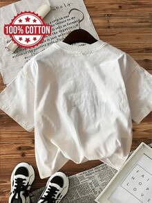 Round Neck Printed Short Sleeve T-Shirt, Ice Cream Printed Cotton T-Shirt - White - View 2