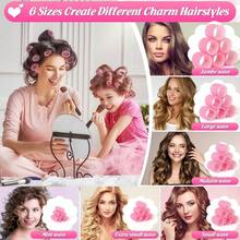 女士6种尺寸卷发器，62个卷发器，适用于长发、中发、短发，大号、中号、小号自粘式卷发器，含36个卷发器、24个不锈钢夹子和1个收纳袋，美发工具，美发用品，旅行必备，旅行，理发师，发型师，理发师配件，情人节，美发用品，发型师，理发店，沙龙，度假必备，美发产品，理发店，情人节礼物，女士旅行必备，发型师工具 - 粉色 - 查看 4