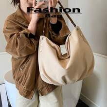 Borsa a tracolla in tela vintage con rivetti, colore unito, con cinghia regolabile per pendolarismo e scuola, borsa a spalla/a tracolla per donna