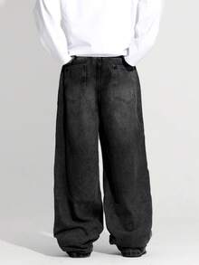 1件 Justice Brother 男士加大码黑色休闲宽松阔腿牛仔裤（不含腰带和配饰）