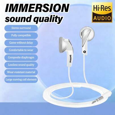 Wired In-Ear Headphones With 3.5mm Jack, Powerful Sound Quality, Effective Noise Isolation, High-Quality Audio, Comfortable Fit, Suitable For Gifting. The 3.5mm Audio Jack Is Compatible With Desktop Computers, Laptops/Hardware, And Devices With 3.5mm Audio Interface, Including Android Devices With Type-C Ports And Devices With Type-C Interfaces.