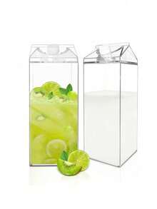 1个透明方形水瓶，透明牛奶盒造型水瓶，多功能便携大容量方形牛奶杯，透明分配瓶，可重复使用，适用于牛奶、咖啡、果汁饮料，防漏可爱方形便携果汁瓶，适合户外运动、旅行、露营、学校活动、家庭厨房电器配件、小工具 - 彩色 - 查看 7