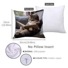 MEMNUN 1个 17.7*17.7英寸(45*45厘米)/19.69*19.69英寸(50*50厘米)/15.75*15.75英寸(40*40厘米) [单面印花] 猫咪读书故事印花涤纶枕套，家居装饰靠垫套，适用于床、沙发、汽车，适合日常使用或高端简约自用，客厅、卧室，[不含枕芯] - 彩色 - 查看 14