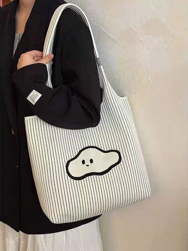 Retro Striped Knit Cloud Tote Bag, Large Capacity Shoulder Bag, Niche Commuter Handbag, 2025 New Arrival
