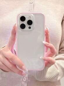 苹果智能时尚手机壳，高端质感，三合一加厚硬质材料，彩色纯色边框，个性化创意粉色、白色、黑色、蓝色、绿色可选，简约防摔，全包覆透明手感，彩色手机壳，兼容