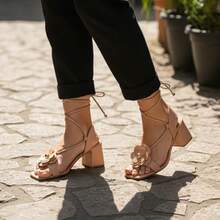 SOLAMELLO Women's Summer Block Heel Sandal - Màu be - Xem 2