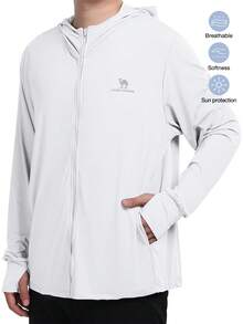 CAMEL CROWN Camisa de manga larga con cremallera completa UPF 50+ para hombres, sudadera con capucha SPF, chaqueta protectora contra los rayos UV, camiseta de protección solar - Nube blanca que fluye - Ver 2