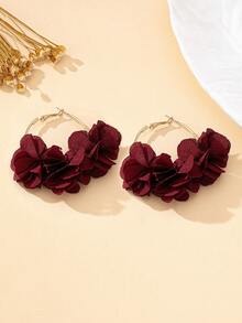 一对波西米亚风布艺花朵耳环，时尚百搭，适合女性日常佩戴、度假或作为礼物。 - 酒紅色 - 查看 6