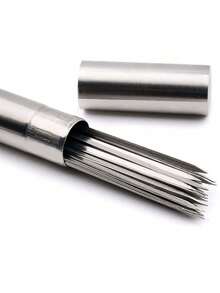 20pcs Stainless Steel Skewers With 1 Cylindrical Storage Box, 28CM Length. Set, Non-Slip, Heat-Resistant, Durable, Reusable Barbecue Skewers, Suitable For Grilling, BBQ, Camping, Flat Forks, Small Tools, Family Gatherings, Outdoor Camping, Picnics, Cooking, Barbecue Tools, Accessories, Commercial Barbecue Skewers, Children's Parties, Suitable For Home And Commercial Use. - Multicolor - View 4