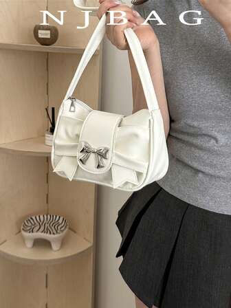 云朵折叠纯色蝴蝶结百搭时尚单肩包，送给她的完美情人节礼物，有史以来最好的情人节礼物选择