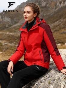 Women's Hooded Windbreaker, Hooded Design For Enhanced Protection, Comfortable For Hiking And Trekking Sports - Red - View 2