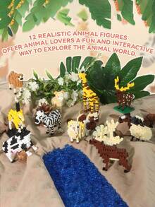 1776pcs Funny Cartoon Animal Building Blocks Set, Giraffe/Zebra/Deer/Antelope/Camel/Cow/Alpaca, Creative Educational DIY Model, Mini Assembly Blocks, Home Decor, Desk Ornament, Halloween/Christmas/Birthday Gift - Multicolor - View 5