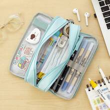 大容量三层铅笔盒，适合学生、青少年、男女通用 - 藍色 - 查看 6