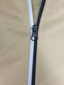 1pc Men's Thermal Lined Hooded Long Sleeve Jacket, Casual Sherpa Thermal Lined Zip-Up Jacket, Fall/Winter - Khaki - View 3