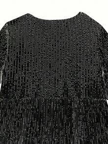 休闲宽松圆领亮片装饰女式连衣裙 黑色 夏季 优雅 - 黑色 - 查看 5