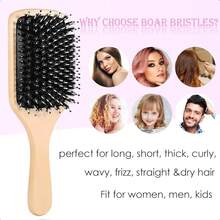 Hair Brush Boar Bristle Hairbrush For Thick Curly Thin Long Short Wet Or Dry Hair Adds Shine And Makes Hair Smooth, Best Paddle Hair Brush For Men Women - Gỗ tự nhiên - Xem 2