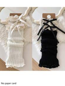 1/2/4/6双装女士彩色蝴蝶结蕾丝边过膝保暖腿套，可爱时尚，适合春、夏、秋、冬四季穿着 - 彩色 - 查看 18