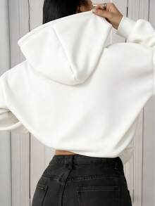 Minimalist Design Women Loose Fit Long Sleeve Pullover Sweatshirt, Suitable For Autumn, Winter, Spring, Casual Wear, Halloween Costume, Outerwear, White, Fashion