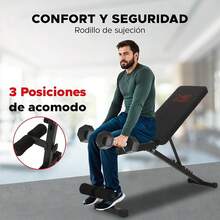 Banca de Pesas Profesional 300 kg – 3 Niveles (Plano, Inclinado, Declinado) + Soporte para Piernas – Estructura de Acero Reforzado, Ideal para Press Banca y Abdominales - Maryland - Ver 7