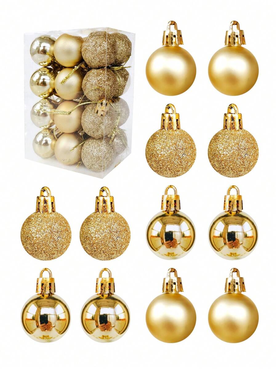 24 piezas de adornos de bolas de Navidad doradas, decoraciones de árbol de Navidad, adornos colgantes para fiestas navideñas para coronas, guirnaldas y árboles interiores/exteriores, bolas de árbol de Navidad doradas, adornos con diseño preensartado, decoración navideña festiva para fiestas navideñas, coronas, guirnaldas, decoración navideña para el hogar, regalos de Navidad, decoración navideña