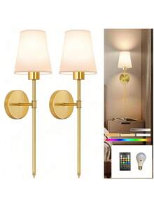 2 luminárias de parede recarregáveis, lâmpadas removíveis e com controle remoto, cores RGB ajustáveis e 3 temperaturas de cor, luzes de parede sem fio para sala de estar, quarto, cabeceira, escadas, iluminação interna
