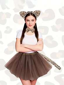 Animal Costume Set, Animal Headbands Ears Headband And Tail Set Animal Ears Headband For Cosplay,Leopard Print Outfit - Multicolor - View 1