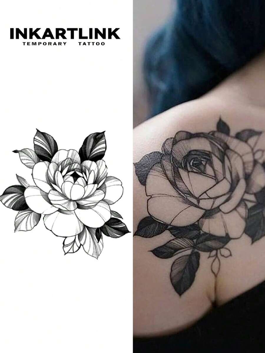 INKARTLINK Realistic Floral Body Tattoos, Various Plant & Flower Collection, Lifelike Tattoos, Heartwarming Tattoos, Temporary Tattoos, Fake Tattoos, Long-Lasting 1-2 Weeks, Authentic Tattoo Appearance, Niche Design Tattoos, Juice Tattoos, Plant Tattoos - Black - View 1