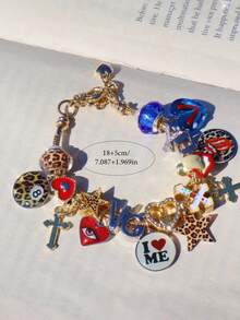 1 vòng tay họa tiết da báo và ngôi sao, 1 vòng tay thánh giá trái tim, 1 vòng tay khẩu hiệu Love Yourself, 1 vòng tay hình 8 bi họa tiết da báo, 1 vòng tay đôi môi gợi cảm, 1 vòng tay trái tim đỏ (cùng kiểu dáng với Ins) - Vàng - Xem 10