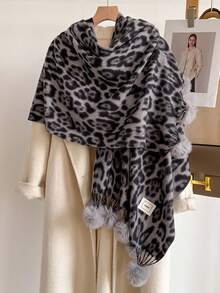 1 Stück Vintage Leopard Muster Jacquard Kunstkaschmir Schal, modischer vielseitiger warmer flauschiger Schal/Umhang für den täglichen Gebrauch für Frauen