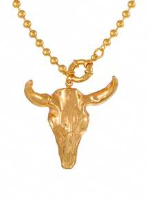 1pc Unique Western Cowboy Style Gold-Tone Beaded Horseshoe & Bull Head Alloy Pendant Necklace, Suitable For Women's Outings, Daily Wear, Parties, Western-Themed Travels And Music Festivals. 18K Gold Plated Hip-Hop Punk Versatile Jewelry, Gold Accessories, Gift For Friends And Loved Ones - Gold - View 13