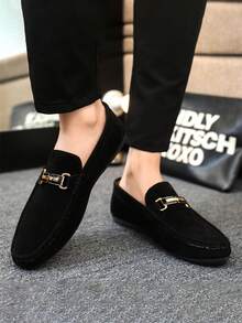 1 双男士乐福鞋，2025 新款套脚休闲驾车鞋，透气软底，纯色布面鞋，平底防滑，正式商务轻便莫卡辛鞋（尺码偏小，建议选大一码） - 黑色 - 查看 1