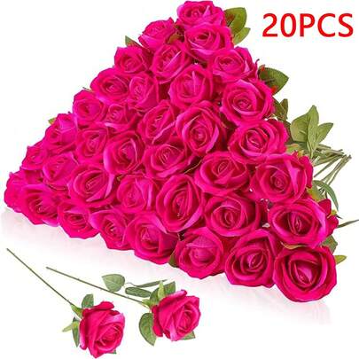100支仿真玫瑰花，红玫瑰，假玫瑰，适用于DIY婚礼花束、桌面装饰、新娘送礼会、情人节装饰、婴儿派对、家居装饰、室内外装饰