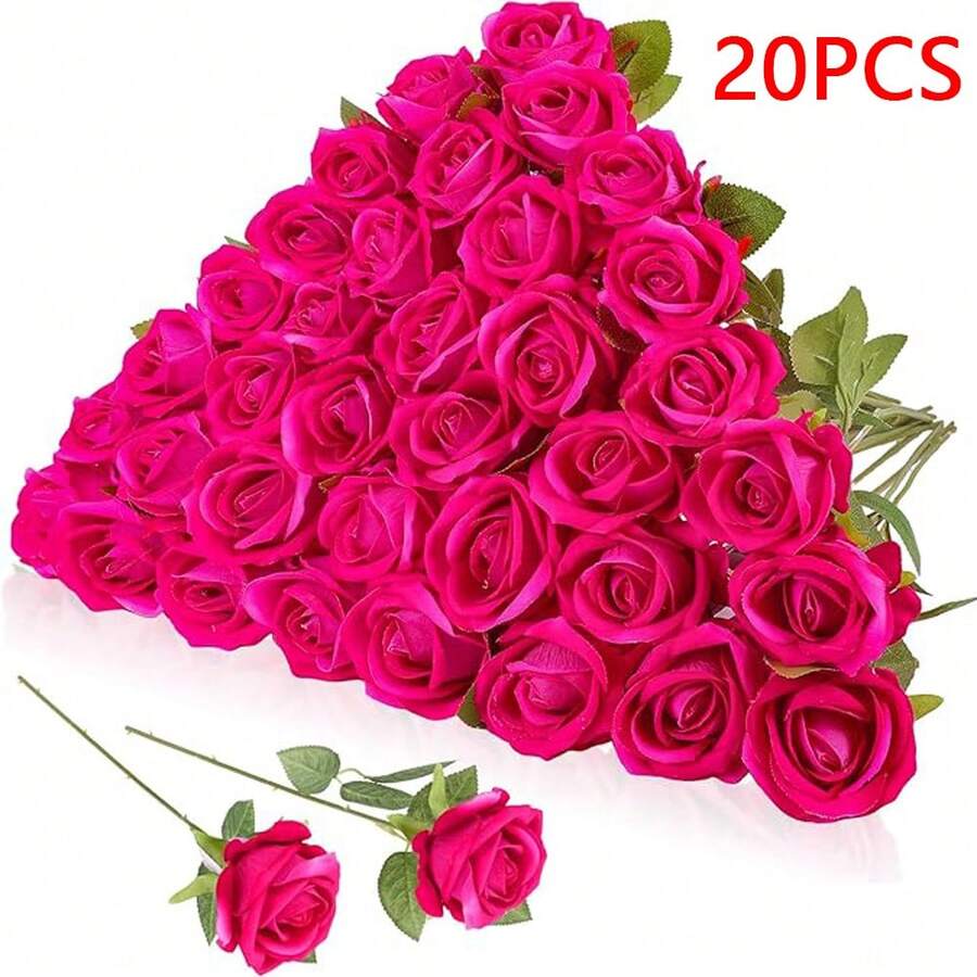 100pcs Artificial Rose Flowers, Red Rose, Fake Roses, Suitable For DIY Wedding Bouquets, Tabletop Decor, Bridal Shower, Valentine's Day Decoration, Baby Shower, Home Decor, Indoor & Outdoor Decoration